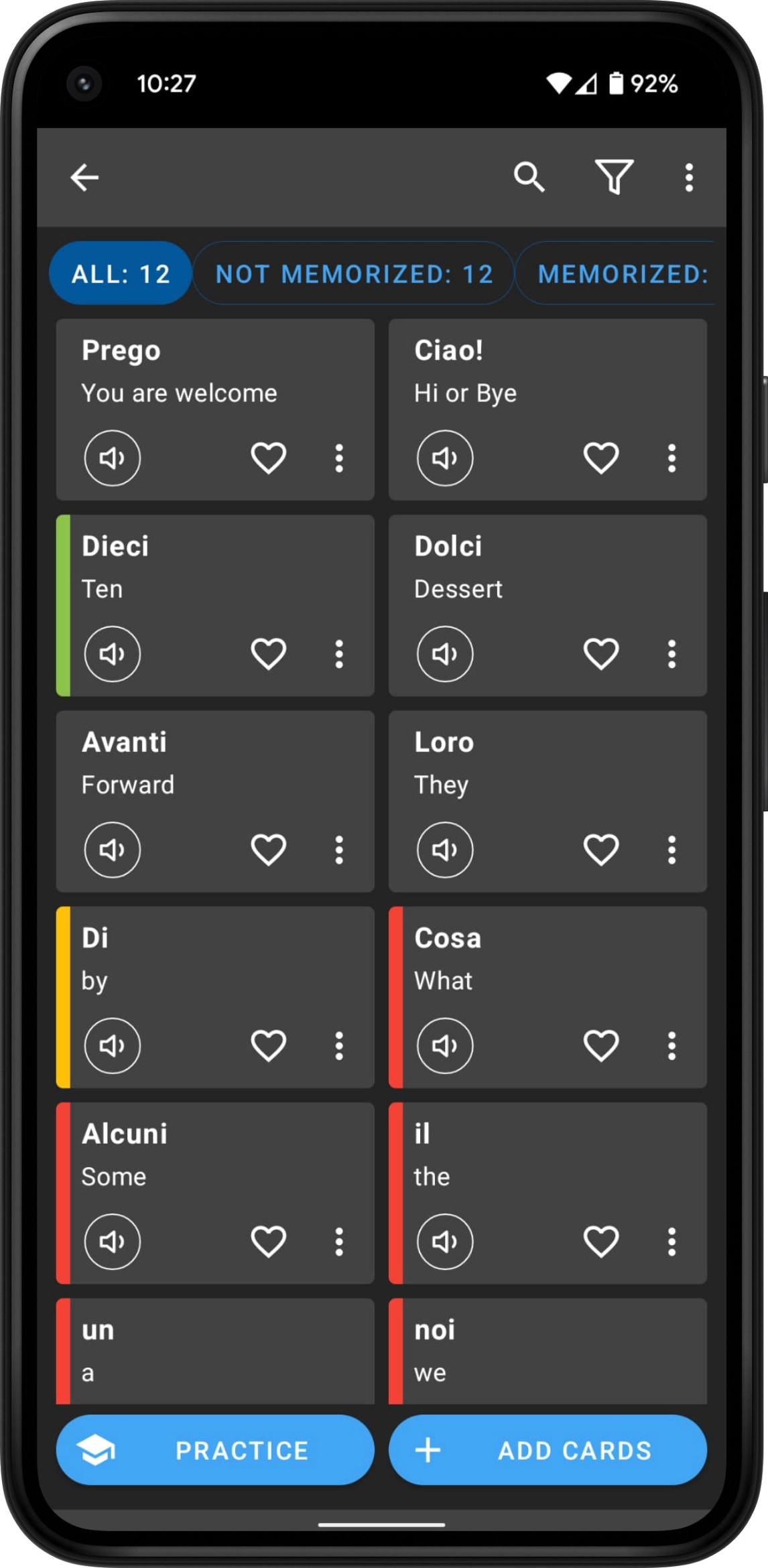 Preview of the Flashcards World mobile app